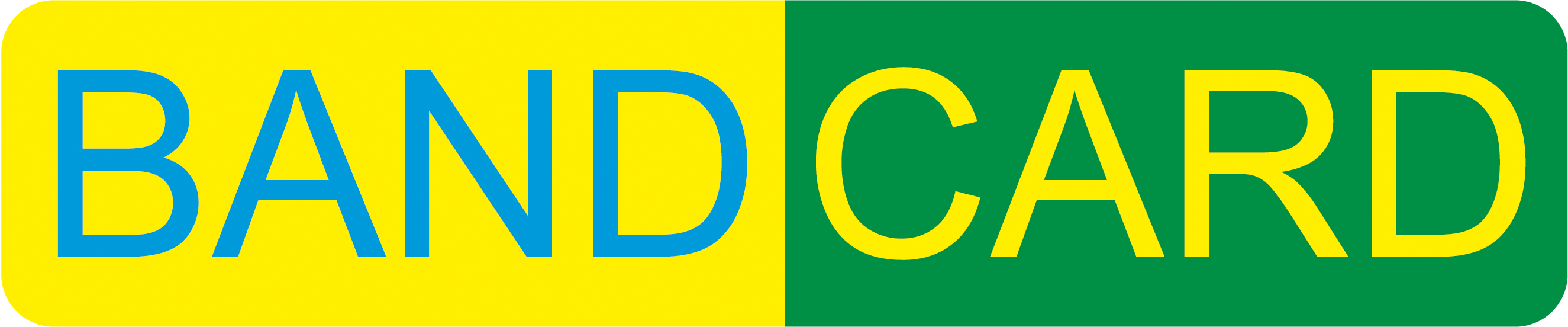 Logotipo escrito Bandcard em verde e amarelo